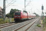 146 019 mit dem RE30 mit ziel Magdeburg Hbf bei der Einfahrt in Stumsdorf am 11.8.20