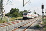 BR 146/712045/146-574-mit-ihrer-ic2-garnitur 146 574 mit ihrer IC2 Garnitur bei der Durchfahrt in Stumsdorf am 11.8.20