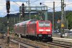 BR 146/788105/db-regio-146-235-verlaesst-amstetten DB Regio 146 235 verlässt Amstetten (Württemberg) mit ein bis Plochingen eingeschranker RE wegen ein Grossstörung in Stuttgart Hbf am 9 Juli 2022.