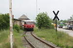 chiemgauer-lokalbahn-15/739309/vt26-302-026-der-chiemgauer-lokalbahn VT26 (302 026) der Chiemgauer Lokalbahn auf Rangierfahrt zur MaLoWa in Klostermannsfeld am 7.6.21