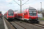Zugkreuzung der Linie S7 nach Halle-Nietleben und Halle/Saale Hbf im Bahnhof Halle Sdstadt am 13.1.21