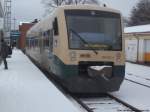 PRESS 650 032-4 mit ziel Lauterbach Mole im Bahnhof Bergen auf Rügen am 21.1.14