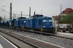 PRESS 204 031 (203 228) und 204 005 (203 350) mit einen Schotterzug im Bahnhof Halle/Saale Hbf am 4.5.20