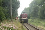 86 1744 und 114 703 (203 230) mit Ziel Lauterbach Mole bei der Durchfahrt am ehemaligen DDR Haltepunkt Pastitz am 30.7.21