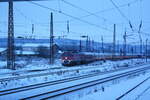 232 690 mit 243 822 der EBS verlassen mit dem Stdteexpress mit ziel Weimar den Bahnhof Naumburg(Saale) Hbf am 1.12.23