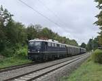 110 228 mit dem Sonderzug 74310 aus Schorndorf nach Andernach am Sonntag 18.8.2024 in Neckargerach  gen Eberbach Neckar fahrend dem nchsten Zustiegshalt.