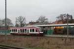 Soeben ist 640 XXX der Hanseatischen Eisenbahn aus Richtung Stendal kommend in den Endbahnhof Rathenow am 4.1.20 eingefahren.
