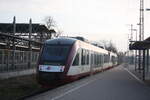 hanseatische-eisenbahn-egp/851336/640-121-mit-640-122-der 640 121 mit 640 122 der Hanseatischen Eisenbahn im Bahnhof Stendal Hbf am 9.3.24