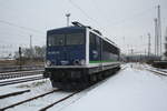 155 053 der IntEgro/PRESS abgestellt am ehemaligen S-Bhf Rostock Toitenwinkel am 27.12.21