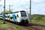 4746 307/807 der ODEG als RE9 mit ziel Sassnitz bei der Einfahrt in den Bahnhof Bergen auf R�gen am 20.4.24