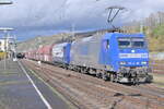 RBH/831296/rbh-145-cl-206-mit-einer-zweiten RBH 145 CL-206 mit einer zweiten Schwesterlok und dem Plochinger Kohlependel in Neckarelz gen Bad Friedrichshall Hbf fahrend.  20.11.2023