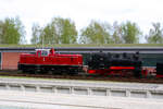 251 901 und 99 4632 abgestellt im Bahnhof Putbus am 15.4.24