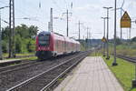 1462 035 der Thüringen-Frankenbahn ist hier bei der Druchfahrt in Weigolshausen am Sonntag den 28.7.2024 zusehen.