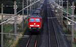 Lürschau bei Schleswig, 21:46h am 23.07.2015...die DB 233 511-5 die lautstark mit ihren Mini-Güterzug Richtung Husum dieselt festgehalten von der  So-da  Brücke zwischen Schleswig und Jübek.
