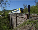 Ade Dieselloch am  badischen Triumphbogen .

612 051 und 612 125 auf dem Steinaviadukt zwischen Tiengen und Lauchringen. April 2026.