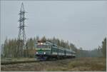 Der Edelaraudtee Dieseltriebzug DR1-B N°3703 mit Zwischenwagen und Steuerwagen ist als Zug 0231 bei Kuiaru auf Weg nach Pärnu.