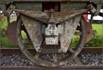 Unterschiedliche Achslager am Güterwagen M4 257, Achslager mit dem Label der Rorschach-Heiden-Bahn.