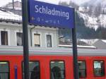 Der Bahnhof Schladming am 17.02.2013 am Tag des WM- Slaloms der Herren.