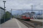 Mit der SBB Re 460 004-5 an der Spitze ist ein IR 90 auf dem Weg von Brig nach Genève Aéroport.