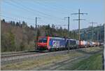 Re 474/742236/mit-der-sbb-re-474-016 Mit der SBB Re 474 016 und einer weiteren Lok dieser Baureihe erreicht ein nach Süden fahrender Güterzug Mülenen. 

14. April 2021