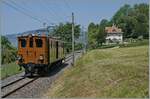 Festival Suisse de la vapeur / Schweizer Dampffestival 2023 der Blonay-Chamby Bahn: Die Bernina Bahn Rhb Ge 4/4 81 der Blonay Chamby Bahn ist von Blonay gekommen und wartet nun beim Einfahrsignal von