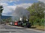 Die LEB G 3/3 N° 5 und die SEG G 2x 2/2 105 verlassen mit ihrem Dampfzug Blonay in Richtung Chaulin.