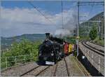 Die BFD HG 3/4 N° 3 ist mit ihrem DAmpfzug bei Chamby auf dem Weg nach Chaulin.