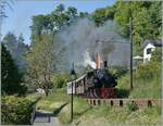 Die herrlich dampfende SEG G 2x 2/2 105 der Blonay Chamby Bahn ist kurz nach der Abfahrt in Blonay auf dem Weg nach Chaulin. 

18. Mai 2025