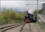 Die SEG G 2x 2/2 105 der Blonay Chamby Bahn erreicht mit ihrem Dampfzug Chamby. Nach einem kurzen Aufenthalt wird der Zug die Fahrt nach Chaulin Fortsetzen indem die Lok den Zug zur�ckschiebt und bei der Bifurcation Chaulin von der Strecke Blonay - C ...