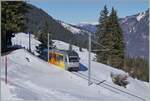 Der BLM Be 4/6 ist auf der Fahrt von Grütschalp nach Mürren und erreicht in Kürze den Bahnhof Winteregg.