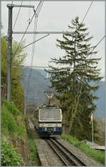 Bei Montreux strebt ein Rochers de Naye Zug bergwärts.
