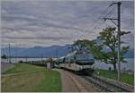 Die MOB Ge 4/4 8001 mit dem MOB Belle Epoque Zug 2214 Montreux - Zweisimmen bei Châtelard VD.