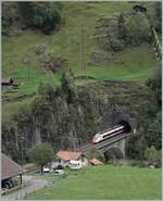 Ein SBB RABe 503  Giruno  verschwindet im Wattinger-Kehrtunnel.