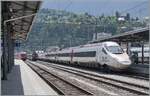Der mit der Werbung f�r die Strecken Z�rich - M�nchen versehene RABe 503 ist mit einem weitern SBB RABe 503 / ETR 610 in Brig angekommen und wird (Baustellenbedingt) weggestellt. 

17. Juni 2026