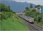 Der SBB RABe 511 017 und ein weiterer sind bei La Tour de Peilz als RE 33 auf dem Weg von St-Maurice nach Annemasse (F).