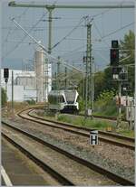 Ein Thurbo GTW RABe 526 erreicht seinen Zielbahnhof Erzingen (Baden).