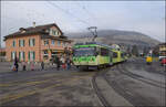 Beh 4/8 91 kommt im Bahnhof Bex an.