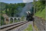 Festival Suisse de la vapeur (Schweizer Dampffestival 2025) - Herrlich dampft hingegen die BFD HG 3/4 N° * der Blonay Chamby Bahn, die bei Vers chez Robert nach der weiterhin nur mit Vmax 10 km/h