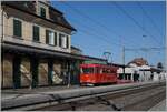 Der AB RhW BDe 1/2 N° 1  Liseli  ist in Rheineck angekommen und wartet nun auf die Rückfahrt.