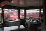 Depotfest Olten 2023. 

Der offene und funktionell gestaltete F�hrerstand des BCFZe 4/6 736 der BLS. August 2023.