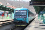 arriva-cz-2/861297/845-111--945-111-ex 845 111 / 945 111 (ex DB 628 203 / 928 203) von Arriva CZ als ARV 1324 mit ziel Usti nad Labem hl.n. bei der Ausfahrt im Bahnhof Decin hl.n. am 13.3.24